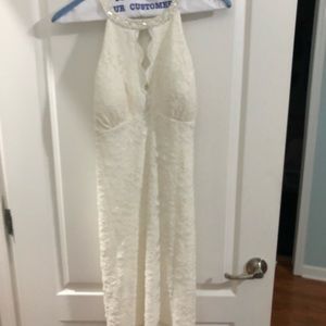 Cream short wedding dress.